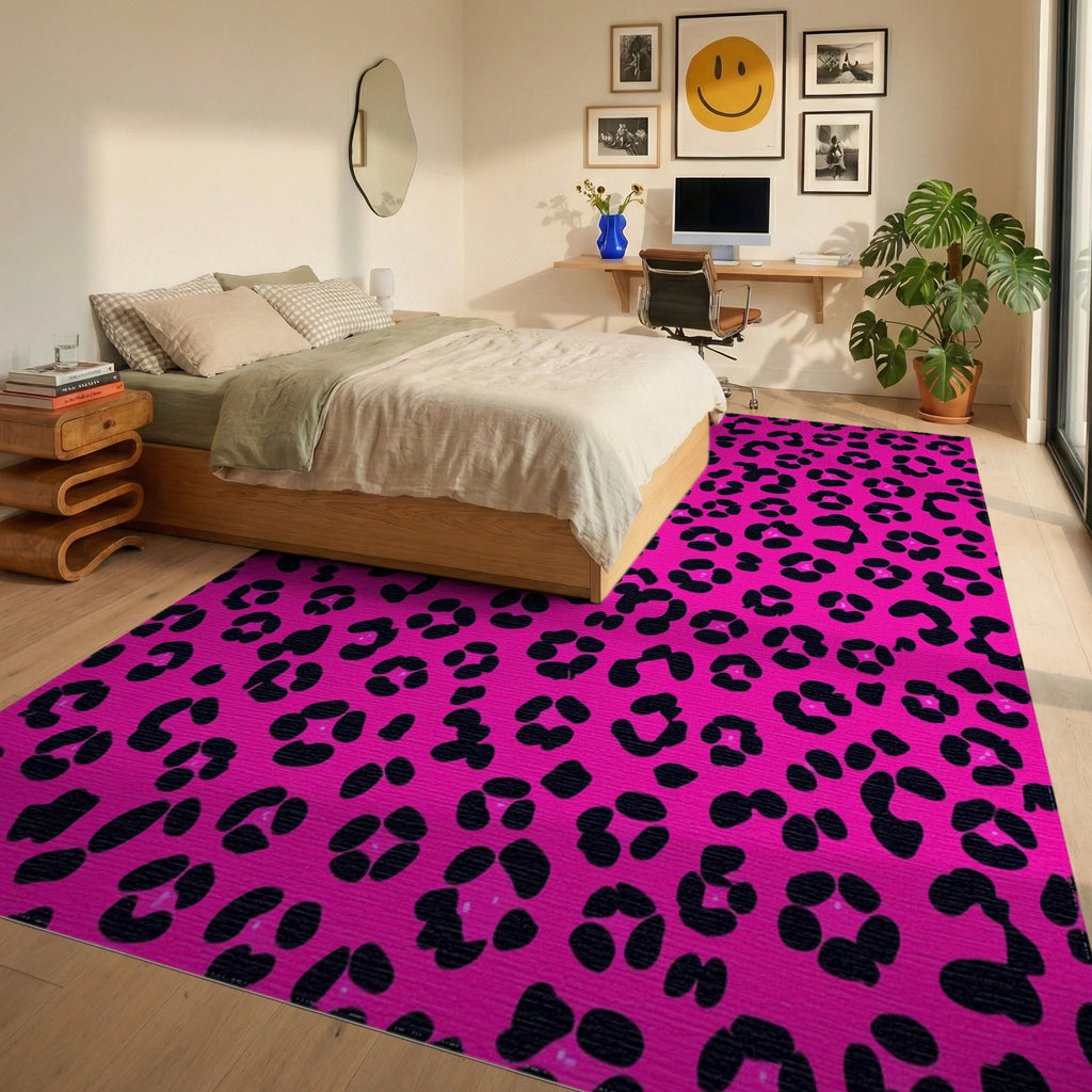 Hot Pink Leopard Spots Design Rug Bedroom View