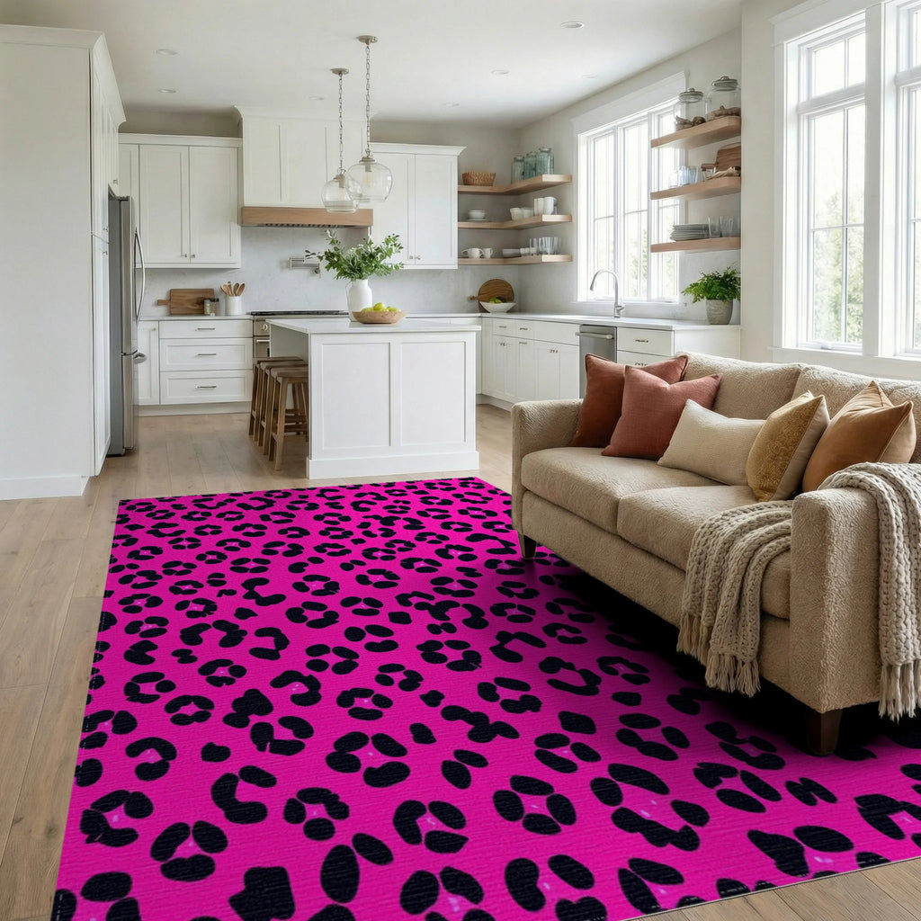 Hot Pink Leopard Spots Design Rug Living Room View
