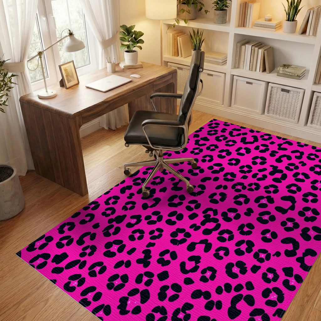 Hot Pink Leopard Spots Design Rug Office View