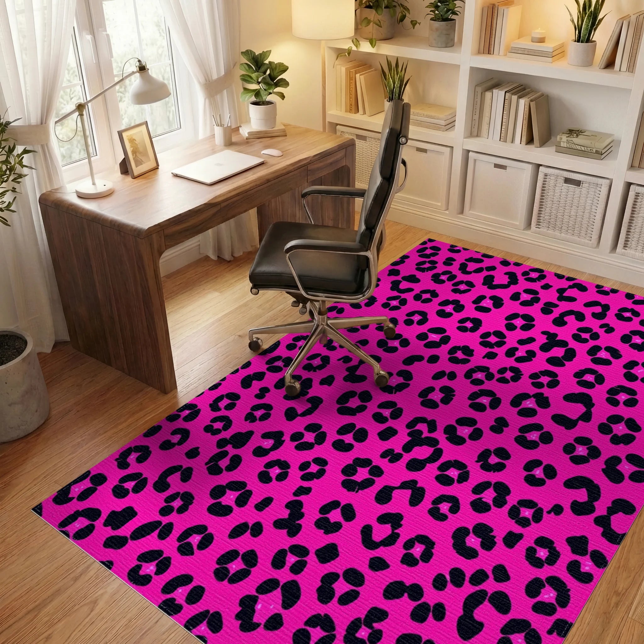 Hot Pink Leopard Spots Design Rug Office View