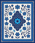 Indigo Blue Floral Medallion Rug - Cutout View