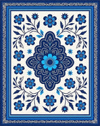 Indigo Blue Floral Medallion Rug - Cutout View