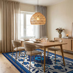 Indigo Blue Floral Medallion Rug Dining Room View