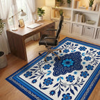 Indigo Blue Floral Medallion Rug Office View