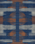 Indigo Orange White Geometric Stripe Rug - Cutout View