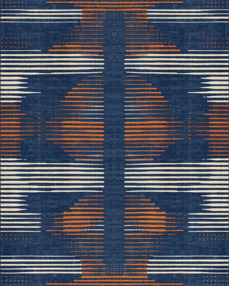 Indigo Orange White Geometric Stripe Rug - Cutout View