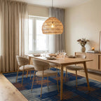 Indigo Orange White Geometric Stripe Rug - Dining Room View
