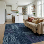 Indigo Patchwork Geometric Tribal Rug Living Room View