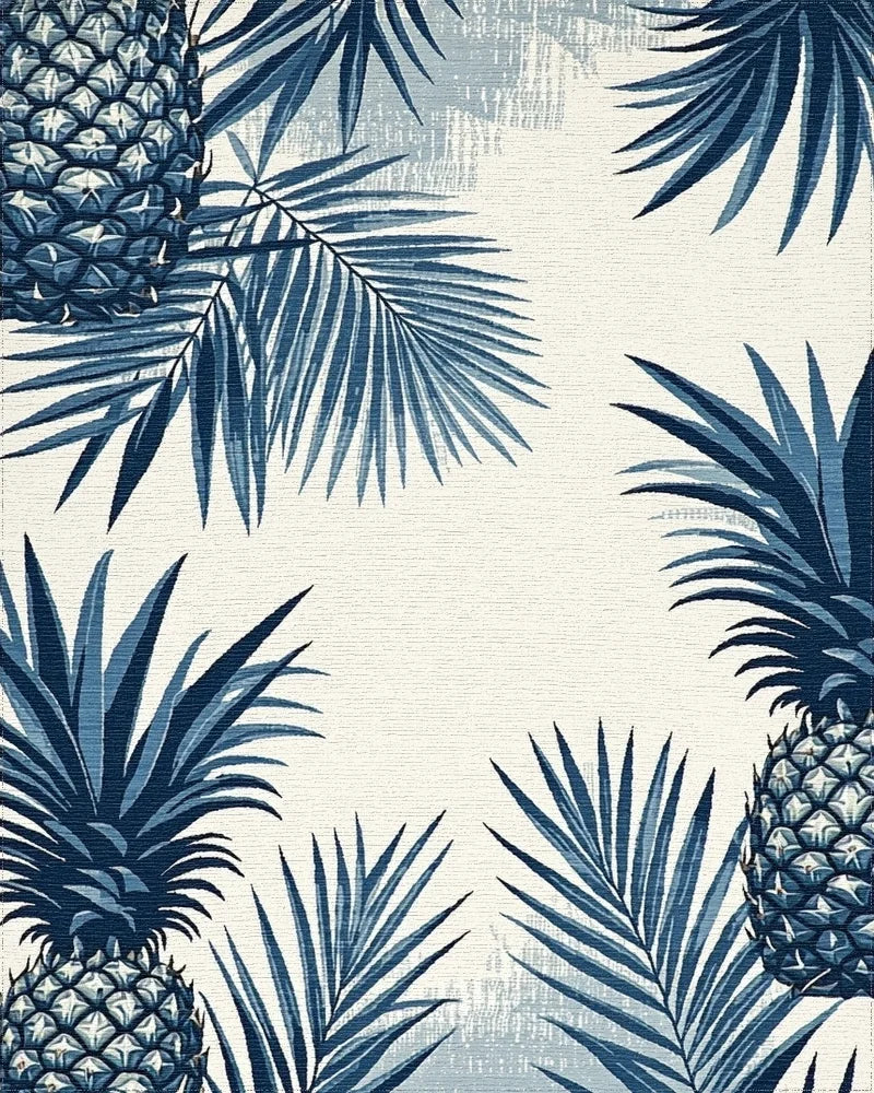 Indigo Pineapple Tropical Leaf Rug - Cutout View