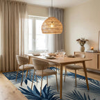 Indigo Pineapple Tropical Leaf Rug - Dining Room View