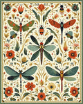 Insects Floral Motif Pattern Rug - Cutout View