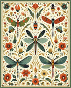 Insects Floral Motif Pattern Rug - Cutout View