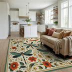 Insects Floral Motif Pattern Rug - Living Room View