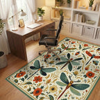 Insects Floral Motif Pattern Rug - Office View
