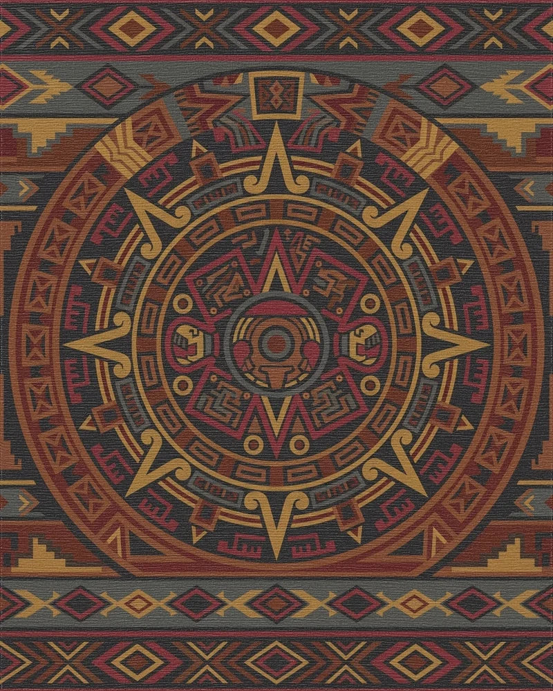 Intricate Earth Tone Calendar Medallion Rug - Cutout View