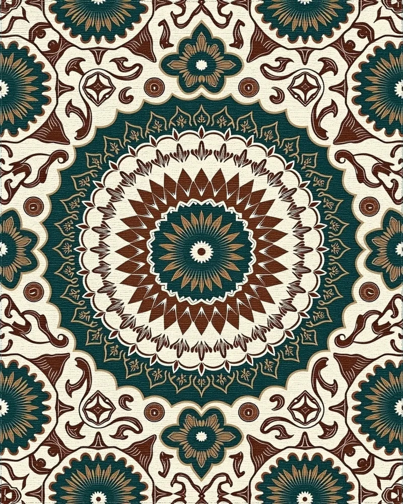 Intricate Floral Mandala Pattern Rug - Cutout View