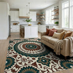 Intricate Floral Mandala Pattern Rug Living Room View