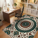 Intricate Floral Mandala Pattern Rug Office View