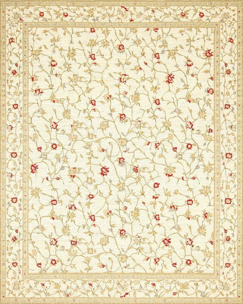 Intricate Ivory Red Vine Floral Rug - Cutout View