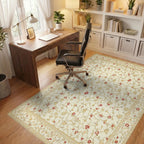 Intricate Ivory Red Vine Floral Rug - Office View