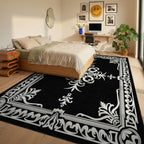 Intricate White Floral Gilded Frame Rug Bedroom View