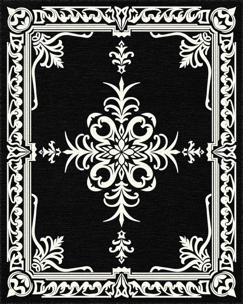 Intricate White Floral Gilded Frame Rug - Cutout View