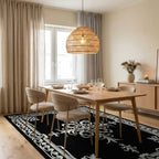 Intricate White Floral Gilded Frame Rug Dining Room View
