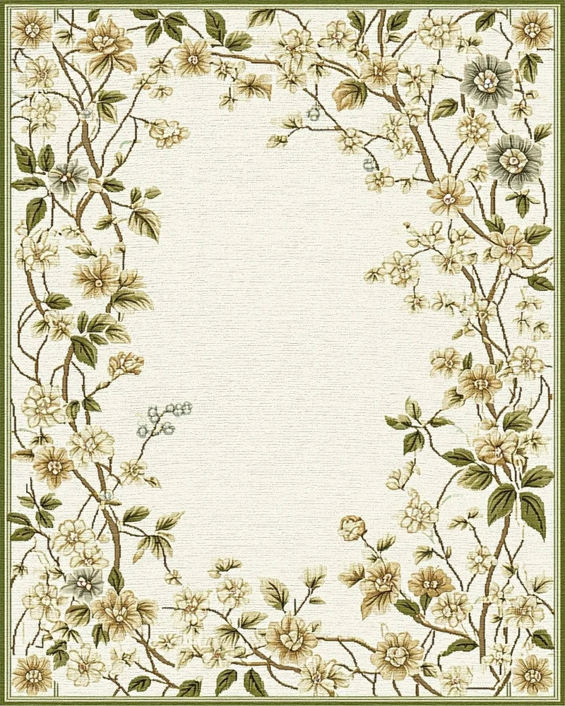 Ivory Garden Blossom Branch Accents Rug - Cutout View