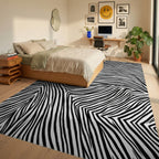 Jaguar Swirl Black White Lines Rug - Bedroom View