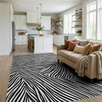 Jaguar Swirl Black White Lines Rug - Living Room View