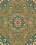 Khaki Floral Medallion In Teal Gold Rug - Cutout View