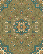Khaki Floral Medallion In Teal Gold Rug - Cutout View
