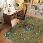 Khaki Floral Medallion In Teal Gold Rug Office View