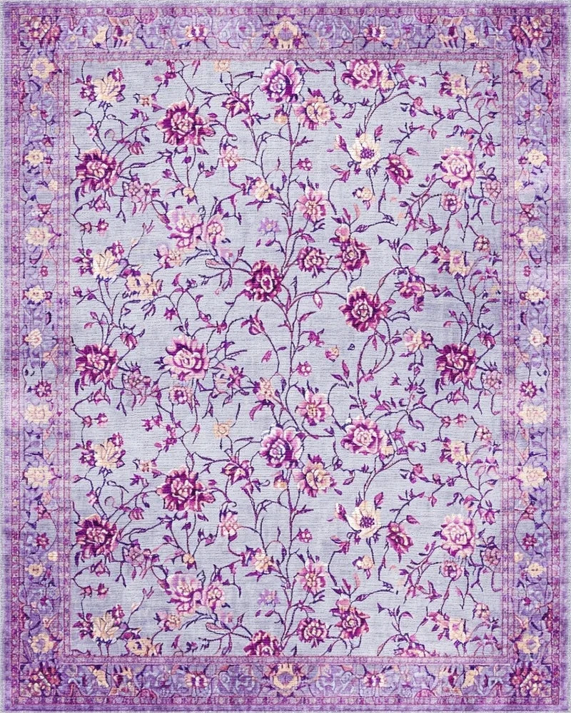 Lavender Blooming Garden Floral Rug - Cutout View
