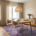 Lavender Blooming Garden Floral Rug - Dining Room View