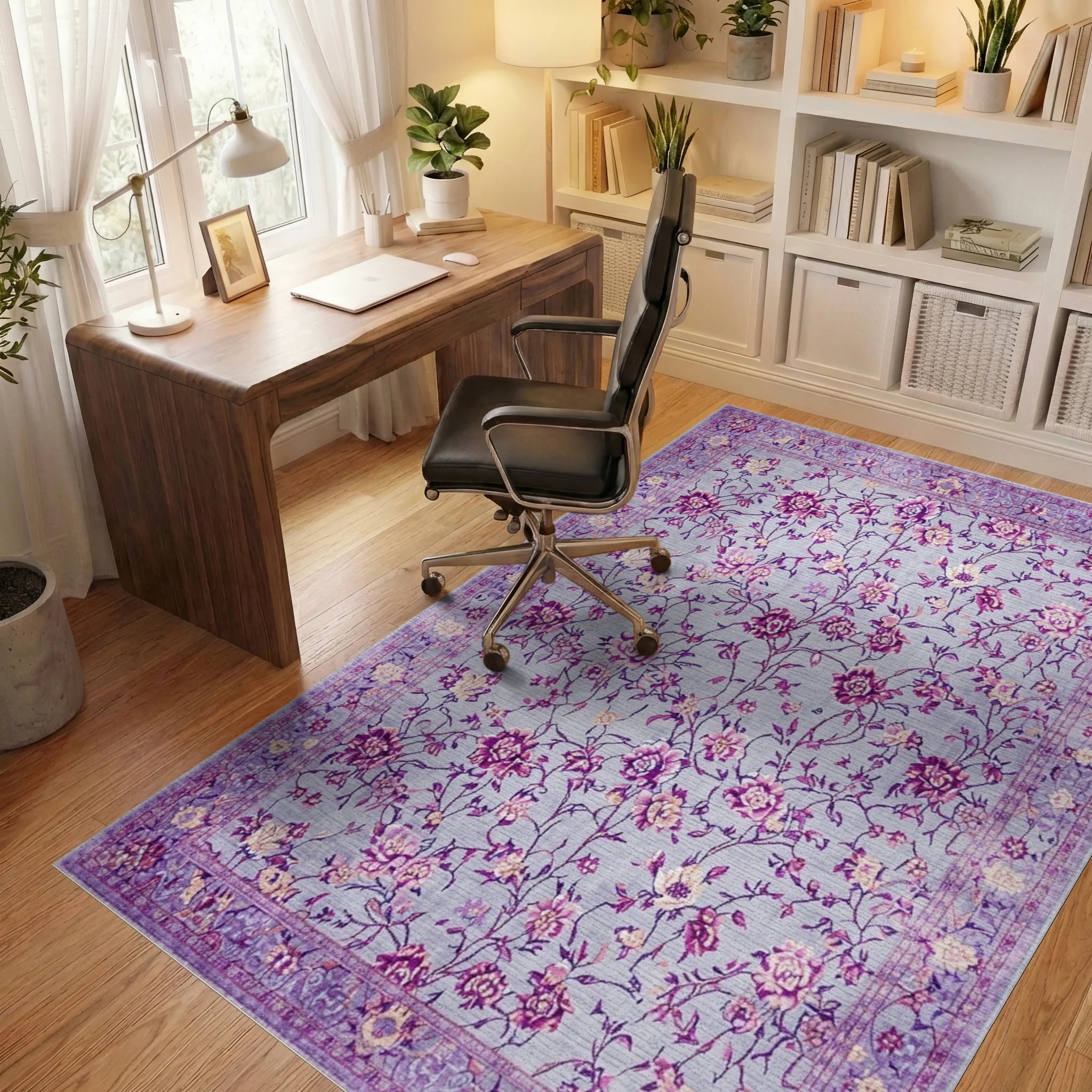 Lavender Blooming Garden Floral Rug - Office View