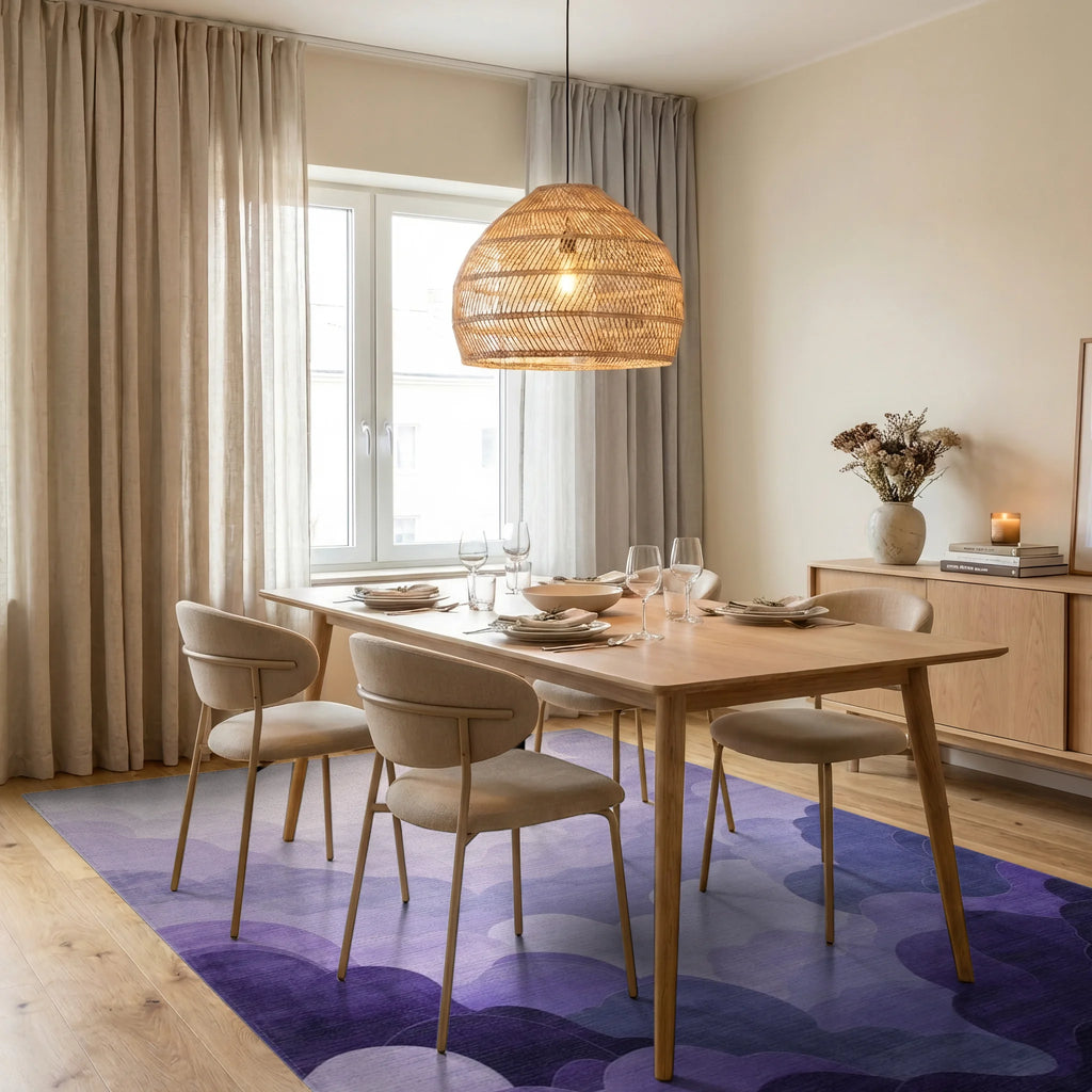 Lavender Cloudscape Layers Design Rug - Dining Room View
