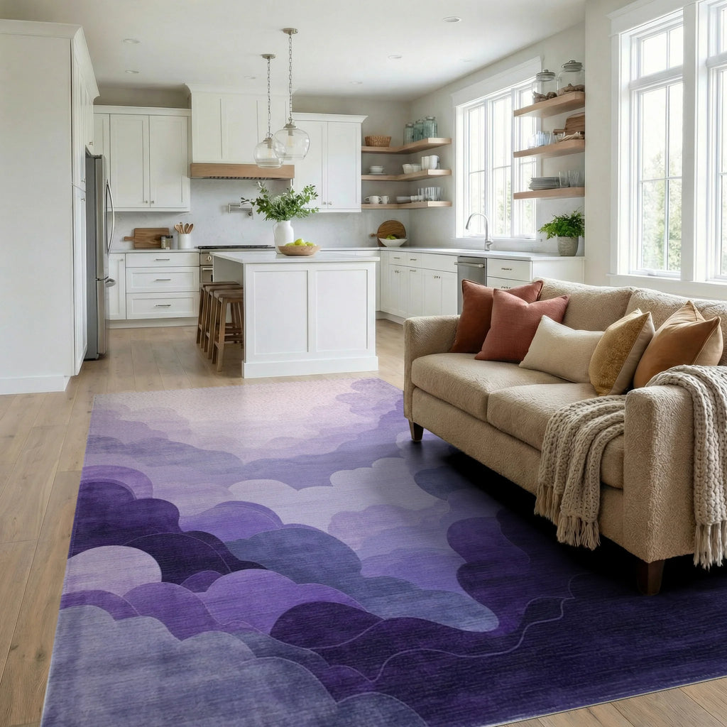 Lavender Cloudscape Layers Design Rug - Living Room View