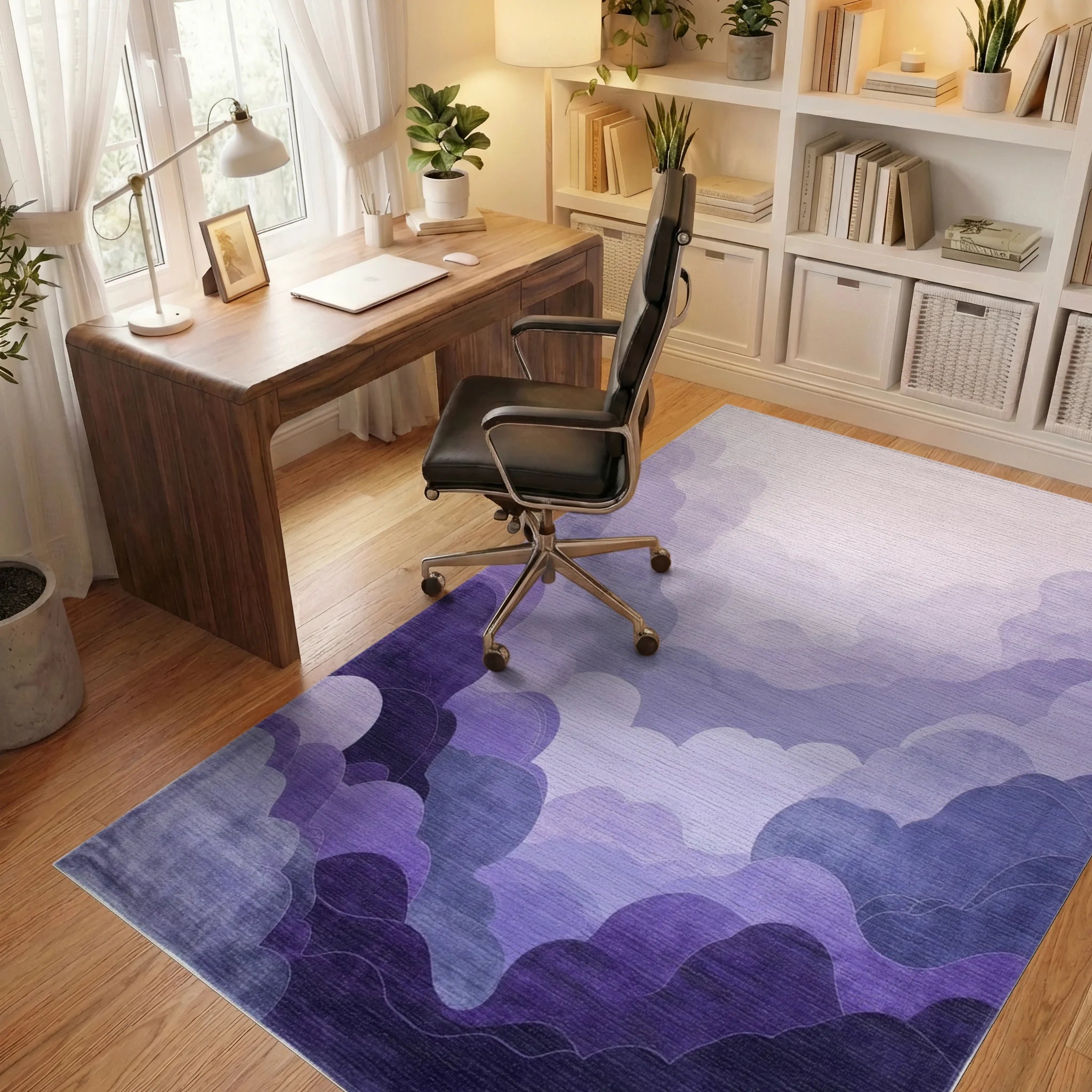 Lavender Cloudscape Layers Design Rug - Office View
