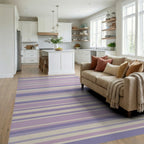 Lavender Cream Subtle Stripe Rug Living Room View