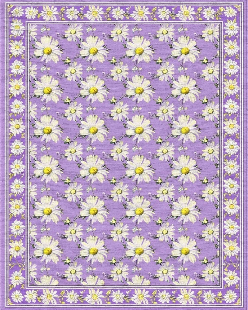 Lavender Daisies Bees Whimsical Rug - Cutout View