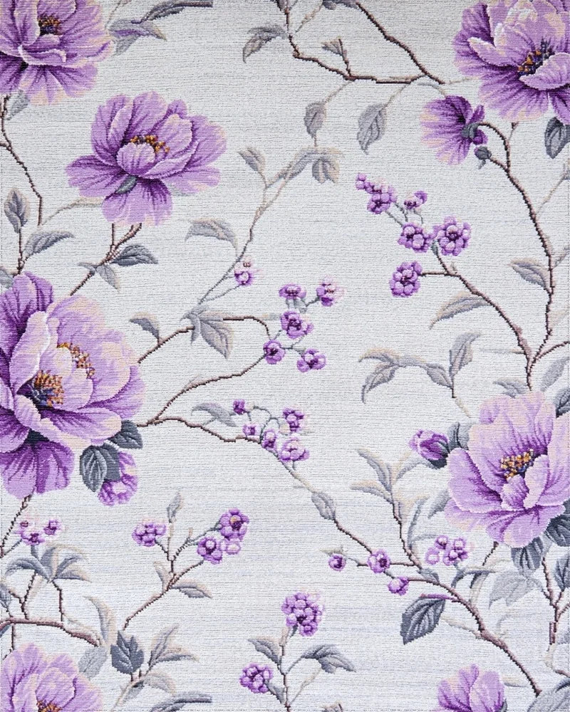 Lavender Floral Branch Arrangement Rug - Cutout View
