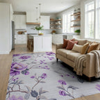 Lavender Floral Branch Arrangement Rug - Living Room View