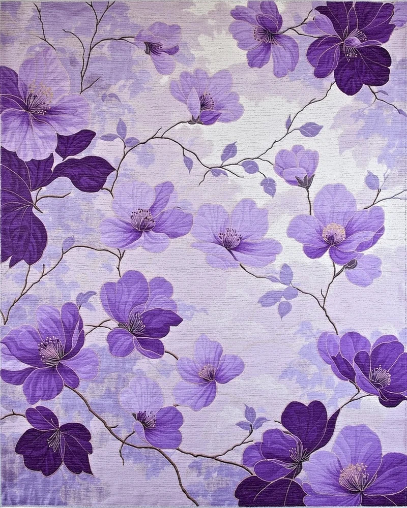 Lavender Floral Branches Artistic Arrangement Rug - Cutout View