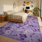 Lavender Floral Vine Branch Rug - Bedroom View