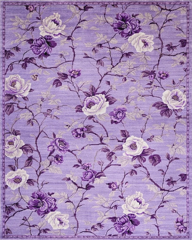 Lavender Floral Vine Branch Rug - Cutout View