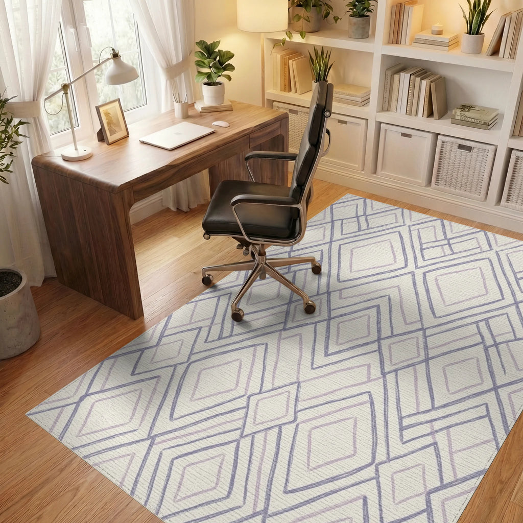Lavender Geometric Diamond Cluster Rug Office View