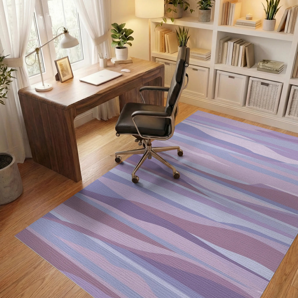 Lavender Hues Wavy Stripe Art Rug Office View
