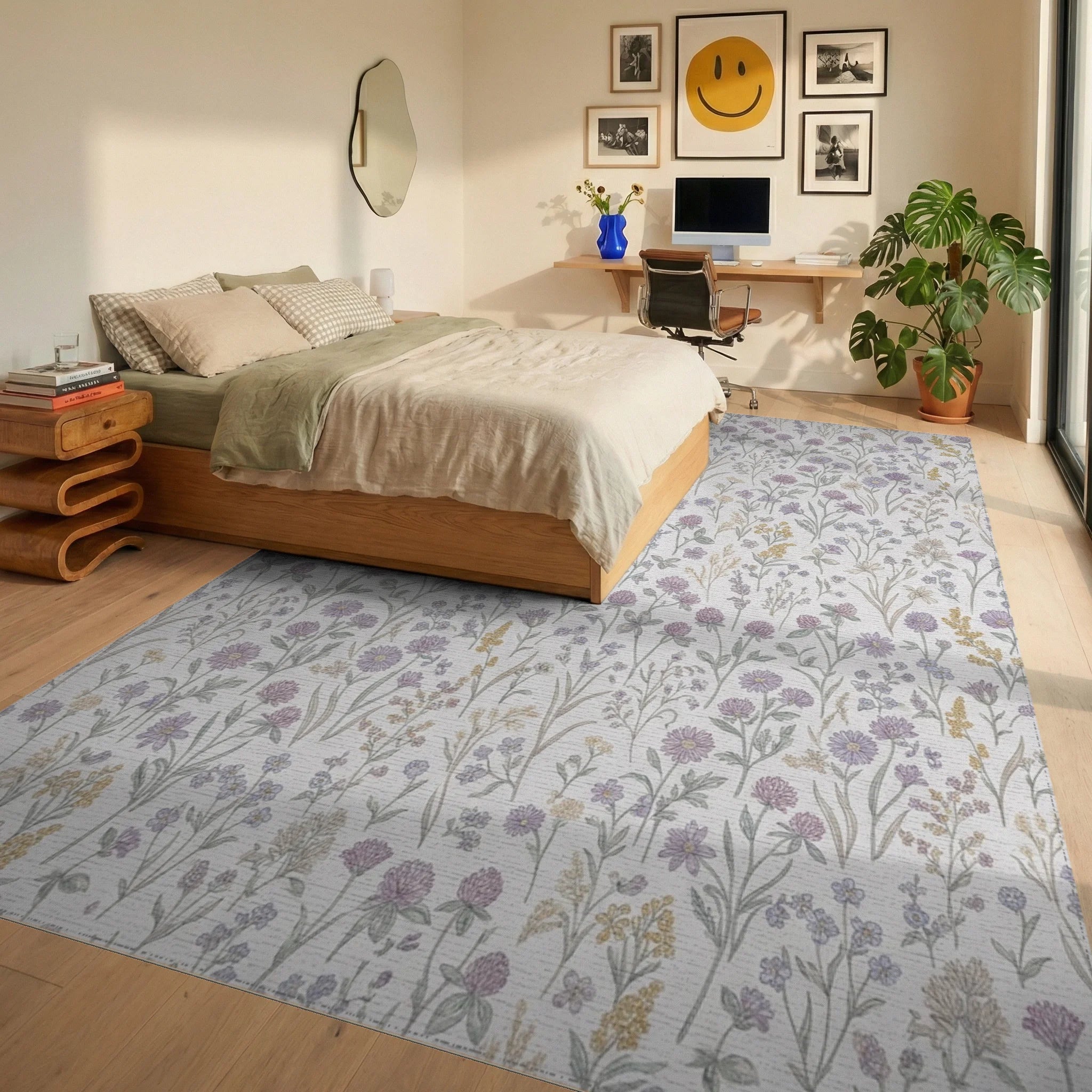 Lavender Lilac Meadow Wildflower Rug Bedroom View