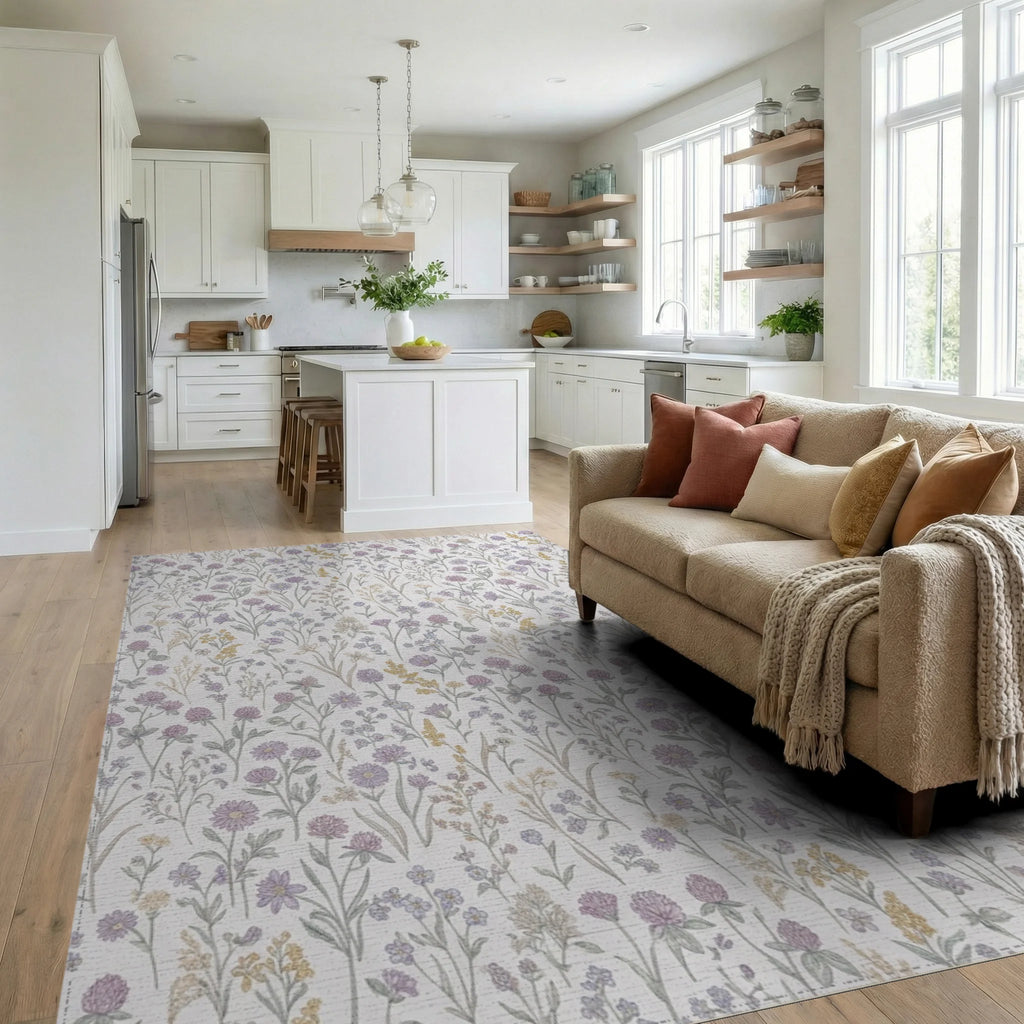 Lavender Lilac Meadow Wildflower Rug Living Room View